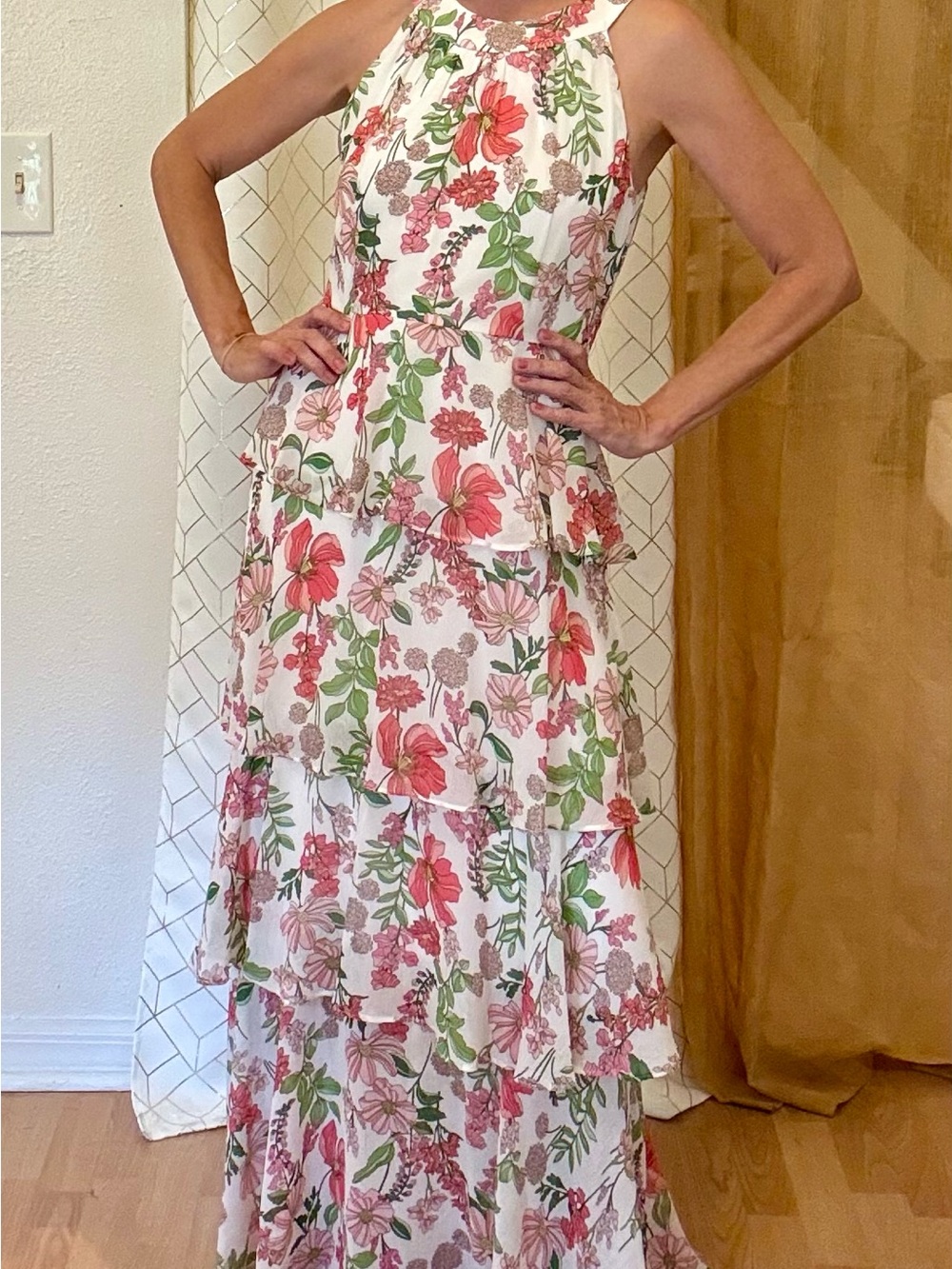 Tommy Hilfiger White Maxi Dress with Pink & Green Floral